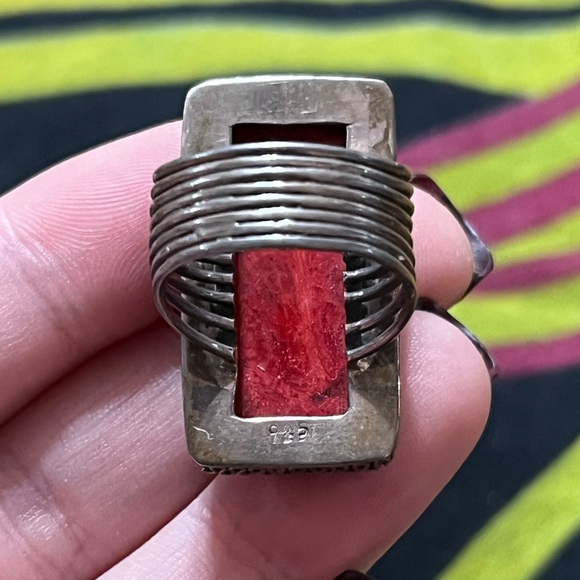 VTG Whimsigoth Red Coral Sterling Silver 925 Size 7 Statement Ring - Picture 6 of 8